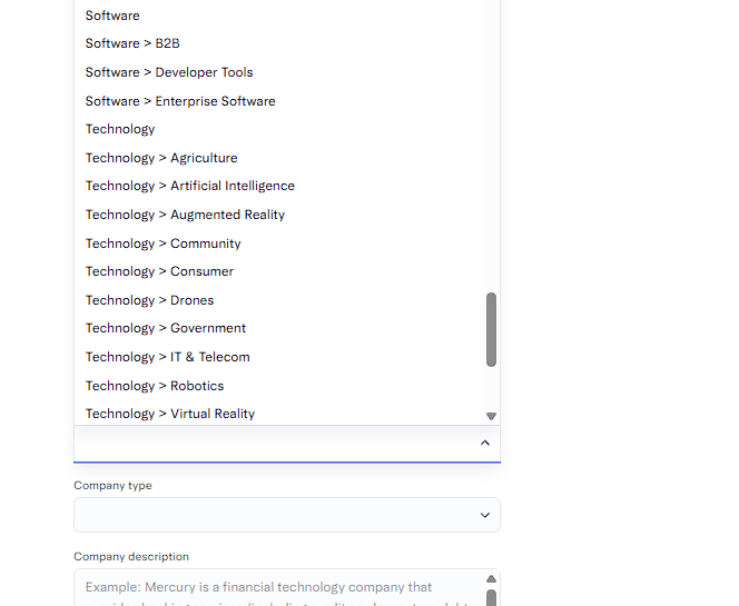 Exemples de secteurs Software et Technology proposés par Mercury