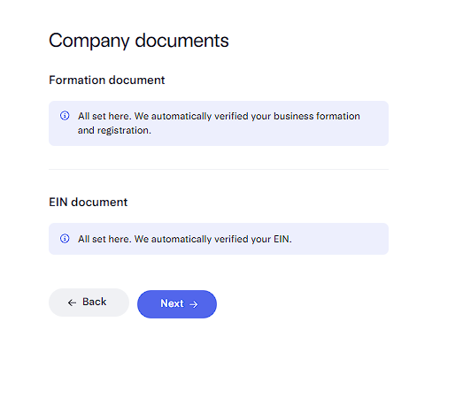 Vérification des documents de la LLC et de l'EIN par Mercury