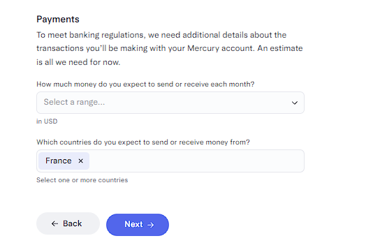 Estimation des paiements sur le compte Mercury