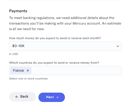 Exemple de volume mensuel déclaré à Mercury