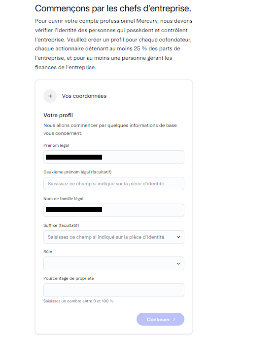 Informations demandées par Mercury sur les dirigeants et propriétaires