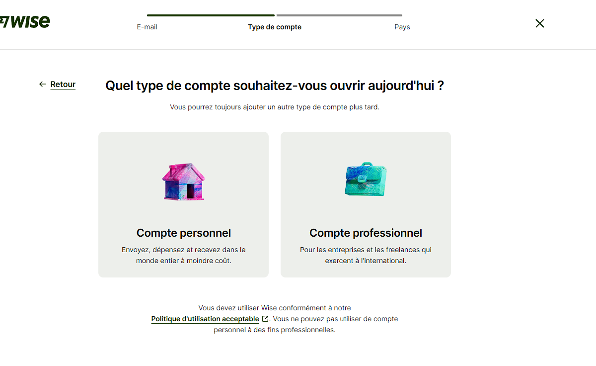 Choisir un compte professionnel Wise Business