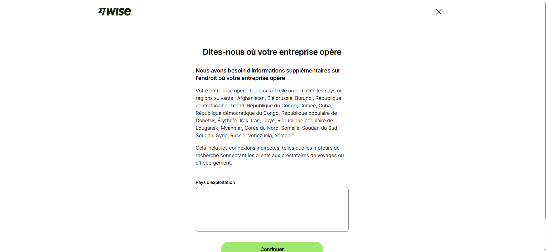 Pays d'exploitation d'une LLC dans Wise Business
