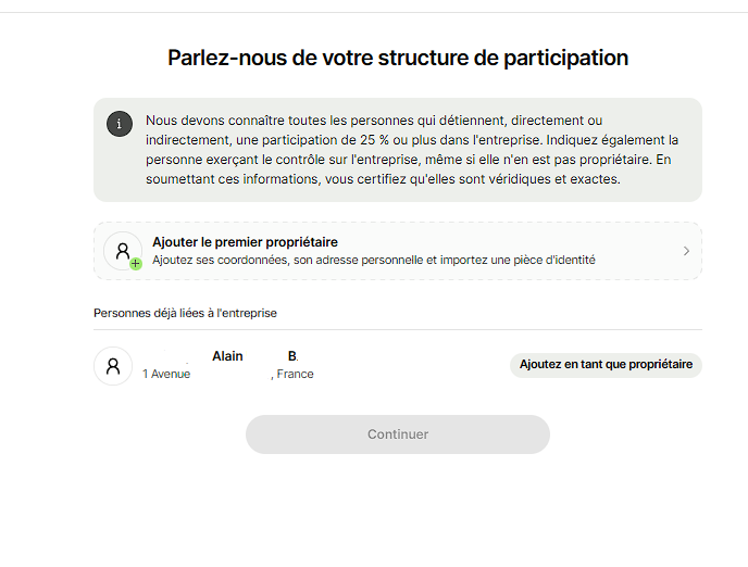 Déclaration des propriétaires d'une LLC dans Wise Business