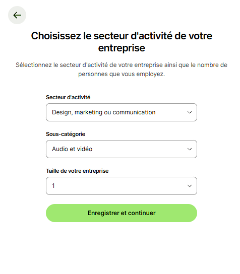Choisir le secteur d'activité de la LLC dans Wise