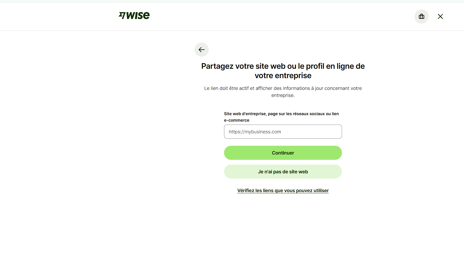 Ajouter le site web de son entreprise dans Wise Business