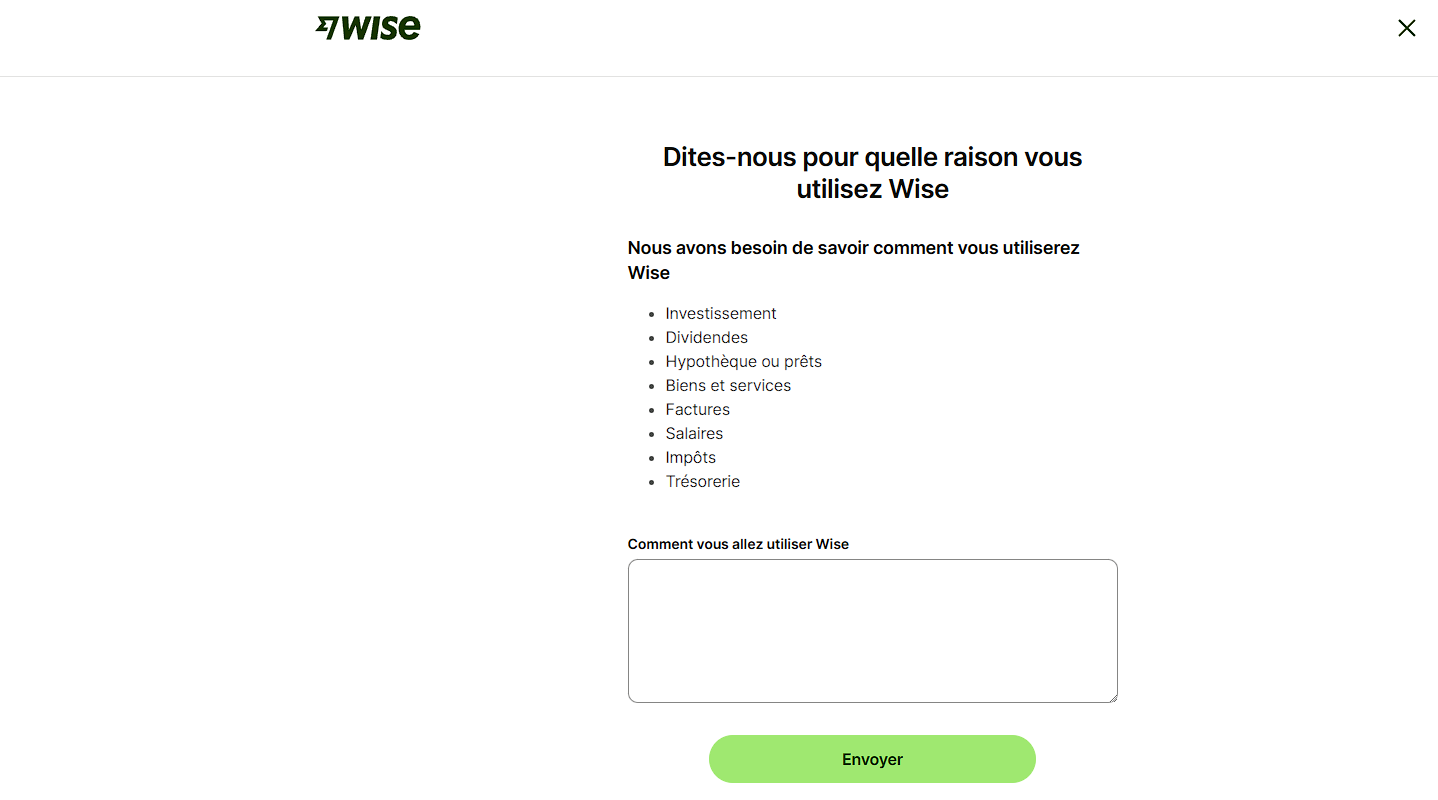 Raison d'utilisation du compte Wise Business